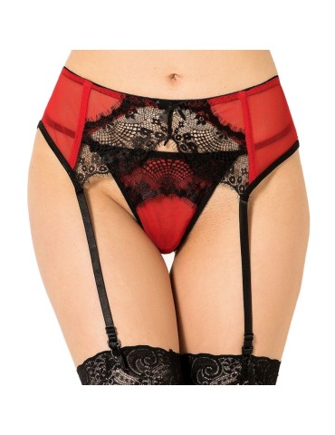 string lingerie queen avec porte-jarretelles en dentelle rouge