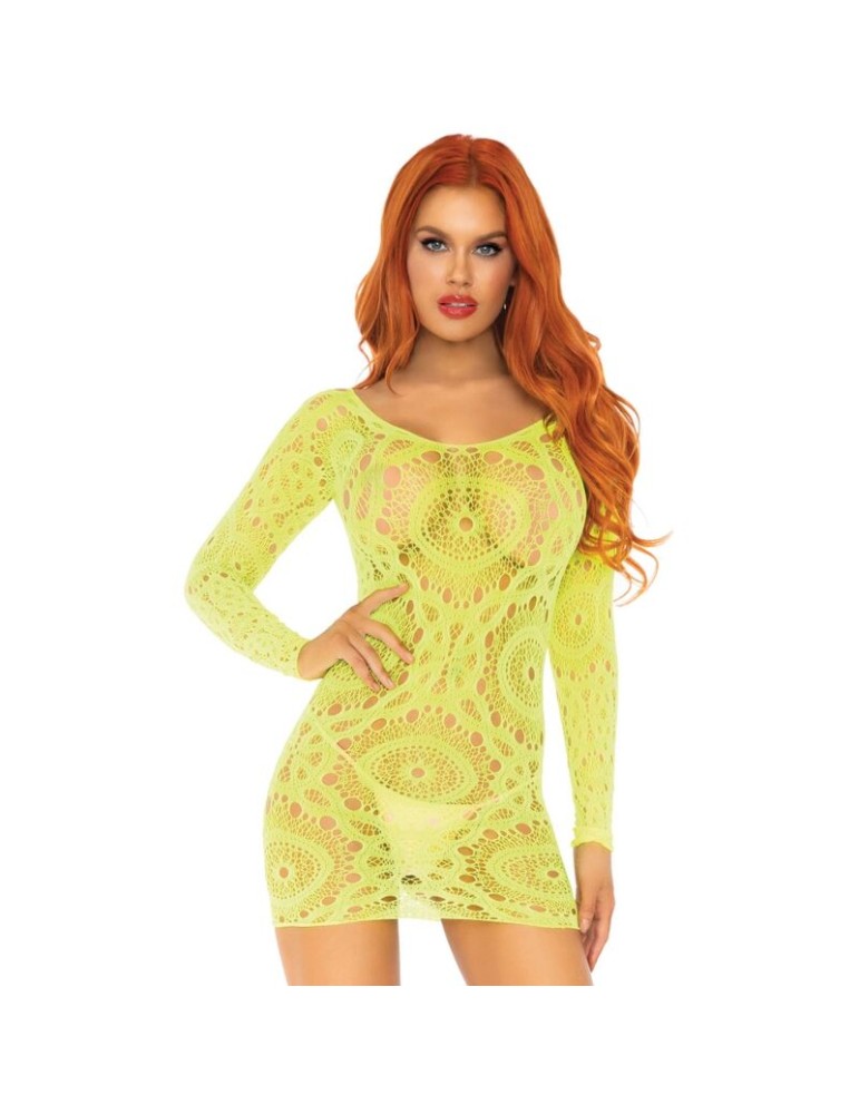 leg avenue mini robe en dentelle à manches longues néon taille unique_2