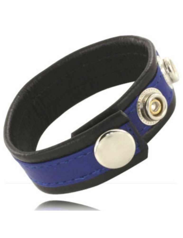 bracelet en cuir dur réglable en métal pour pénis bleu-noir