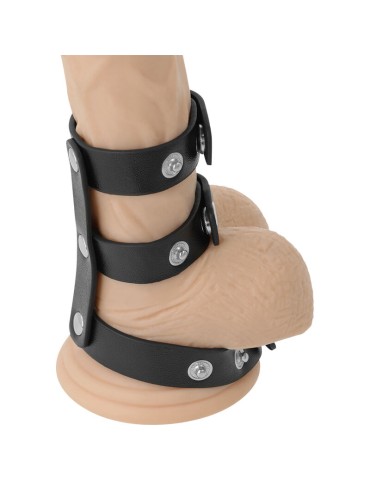 pénis et testicules à double anneau noir en cuir réglable_4