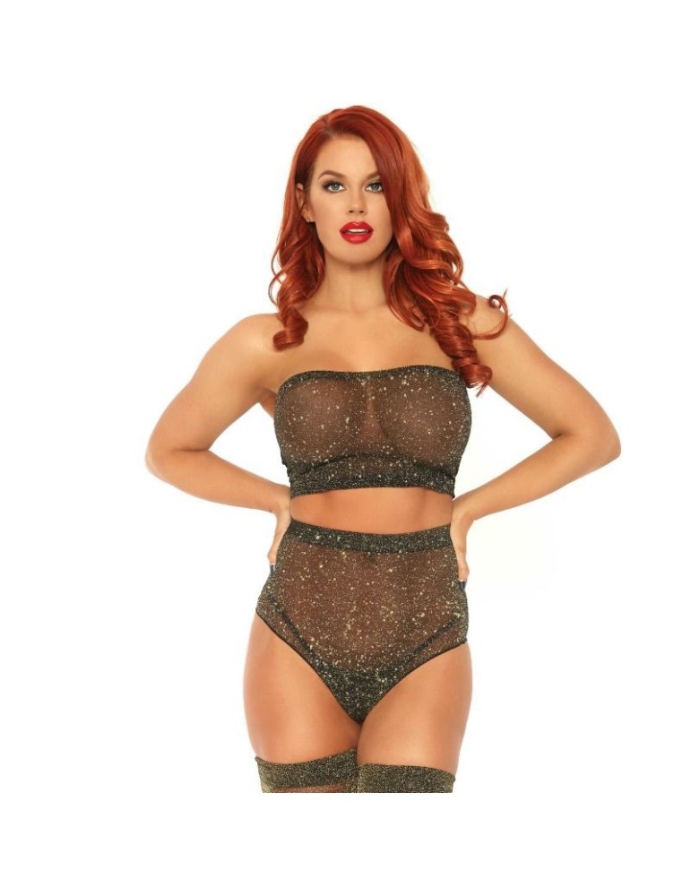 leg avenue ensemble deux pièces top et culotte lurex brillant doré taille unique_2