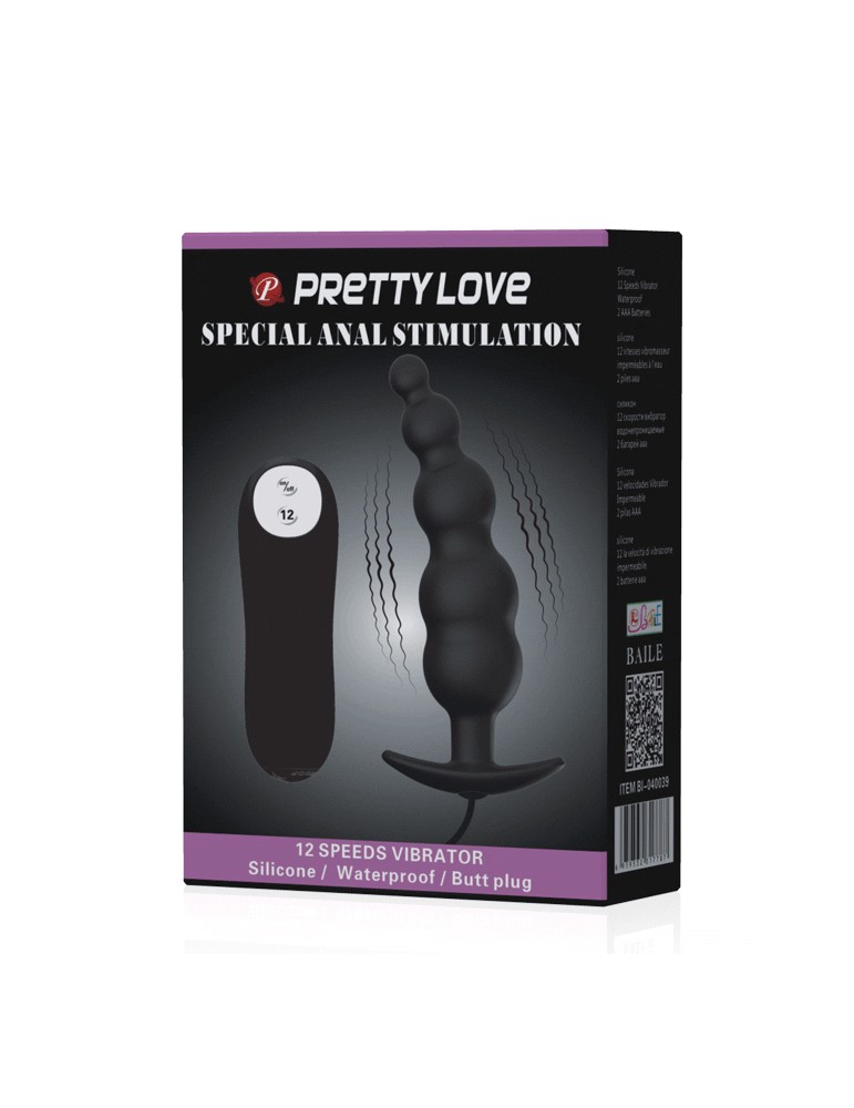 plug anal en silicone pretty love stimulation supplémentaire et 12 modes vibrant - noir_8