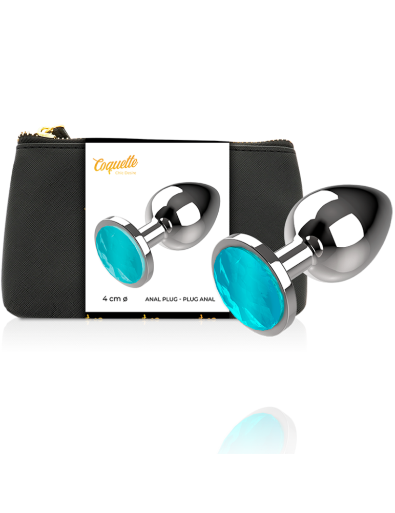 plug anal coquette métal taille l cristal bleu 4 x 9cm