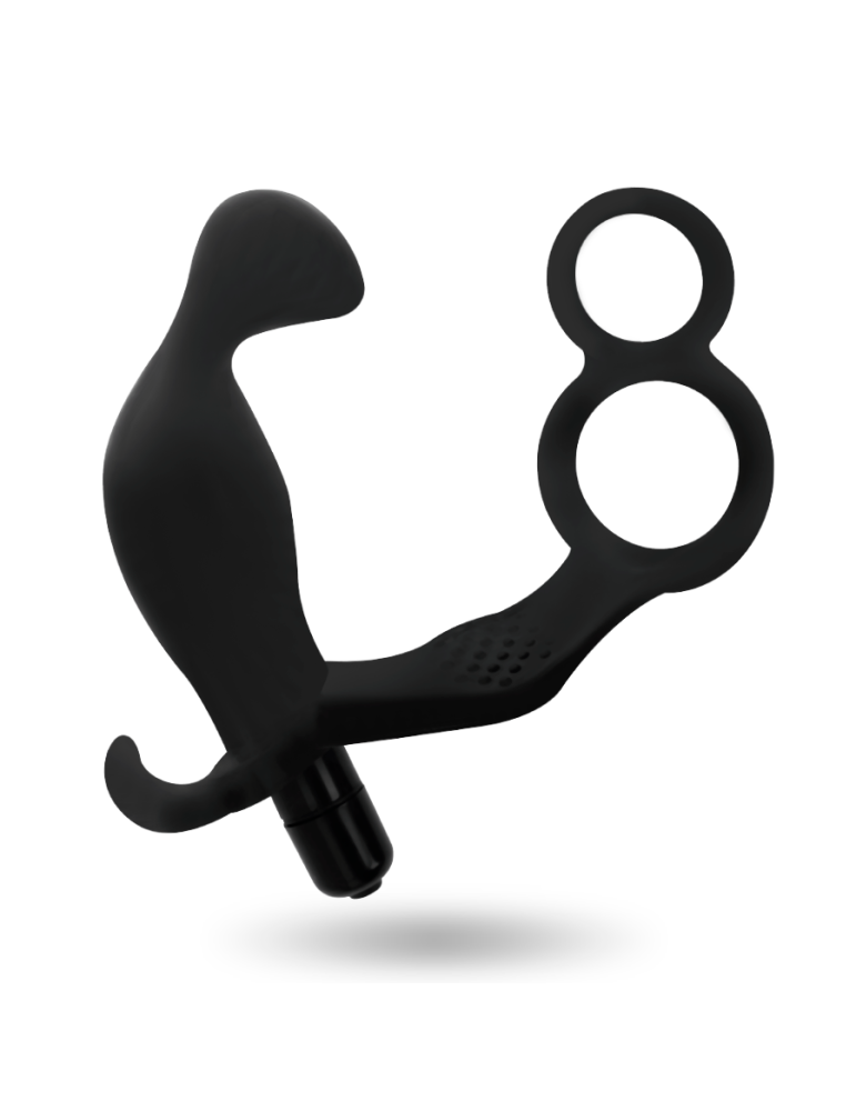 plug anal addicted toys avec double anneau pénien et testicules noirs_2