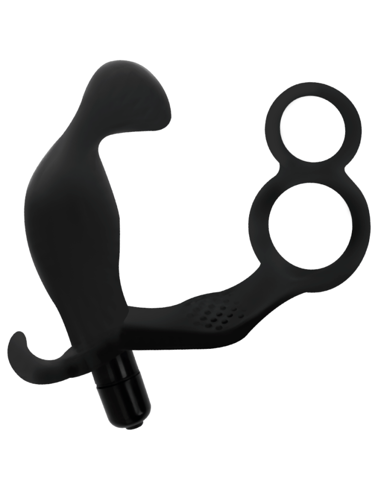 plug anal addicted toys avec double anneau pénien et testicules noirs_3