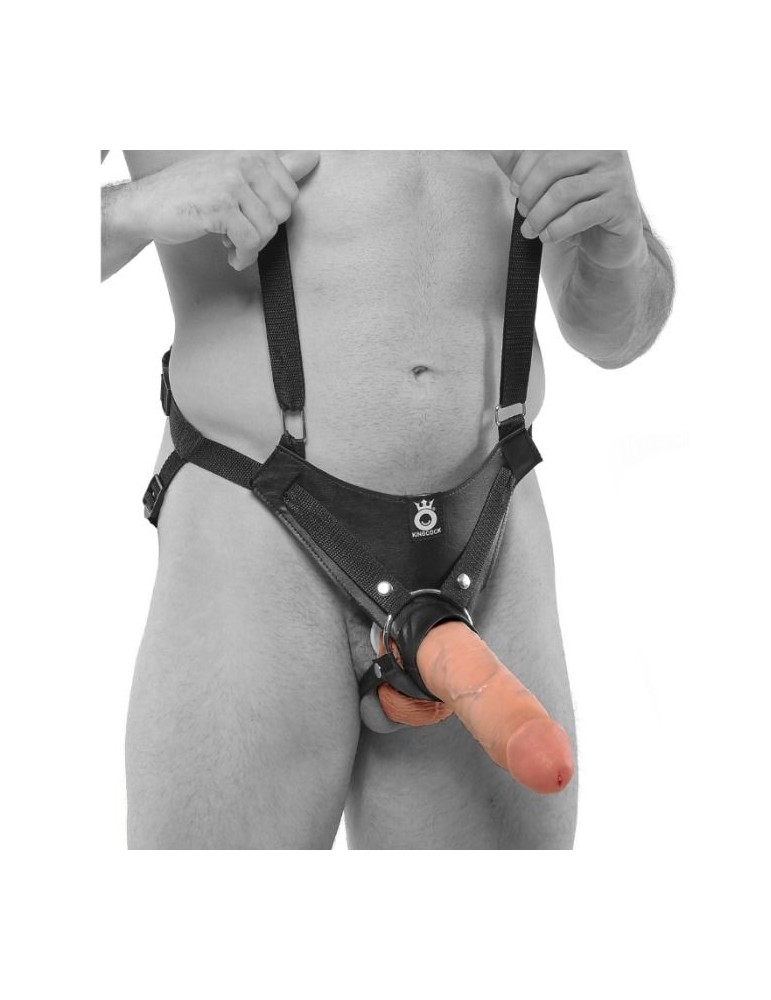 strap-on avec gode creux de 25,5 cm et bretelles couleur chair