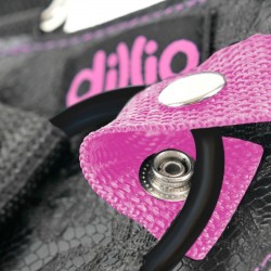 sangle dillio sur harnais avec sangles et gode rose 17,8 cm_3