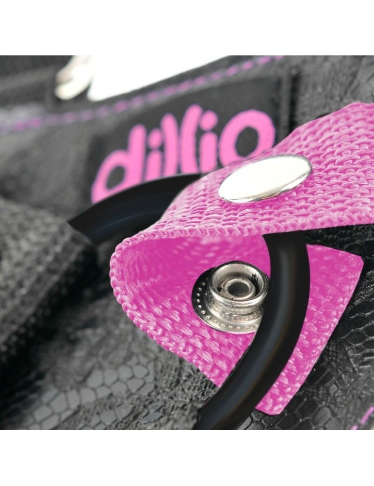 sangle dillio sur harnais avec sangles et gode rose 17,8 cm_3