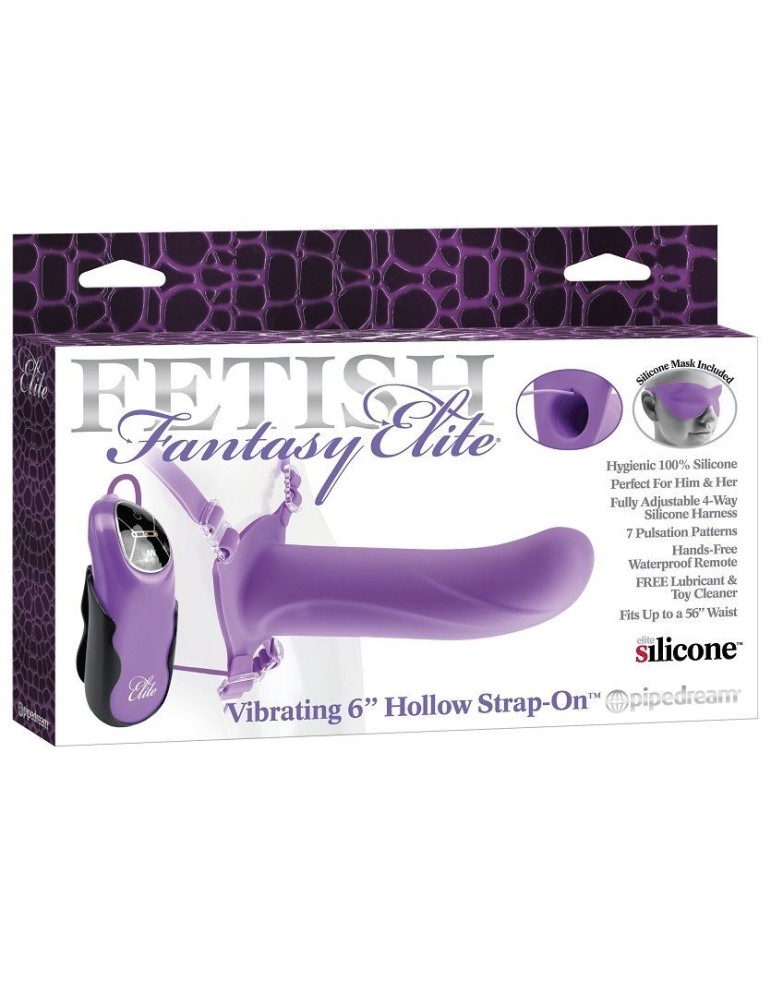 vibromasseur de harnais creux élite fétiche fantasy 15 cm violet