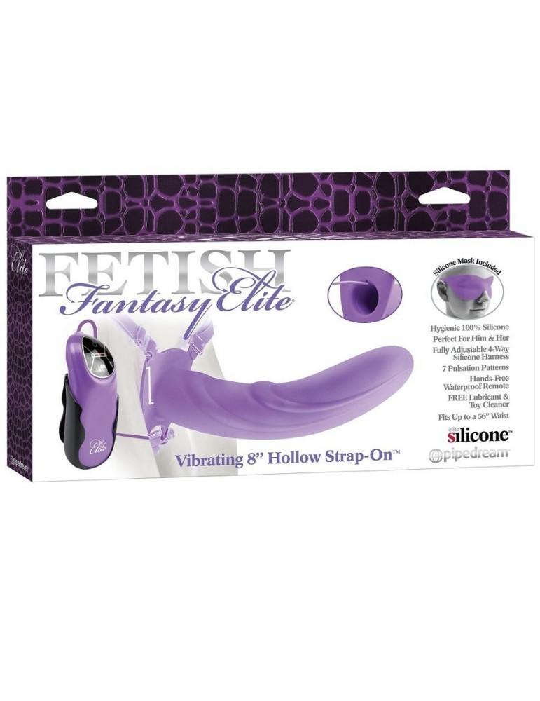 harnais vibromasseur creux fétiche fantaisie élite 22 cm violet