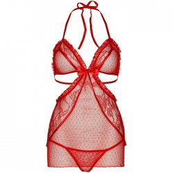 tablier de type chemise avenue jambe et string assorti taille rouge_3