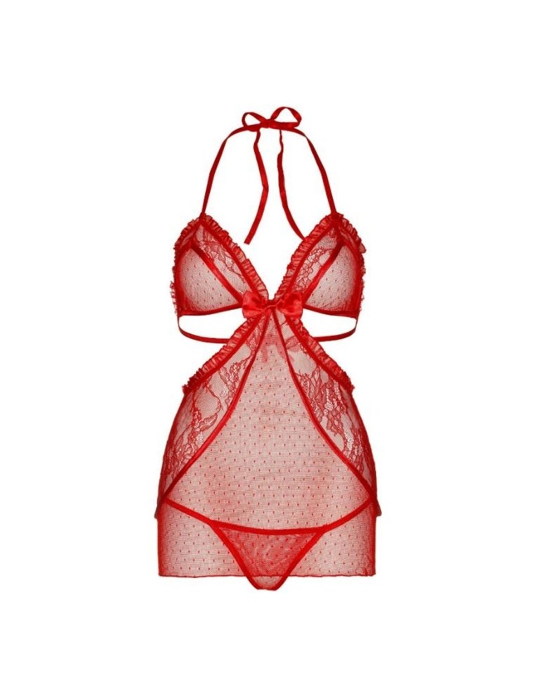 tablier de type chemise avenue jambe et string assorti taille rouge_3