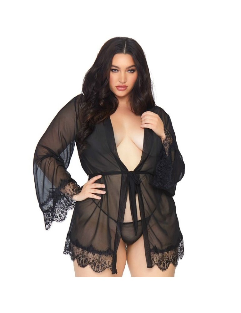 peignoir leg avenue avec ceinture et string noir 1x-2x