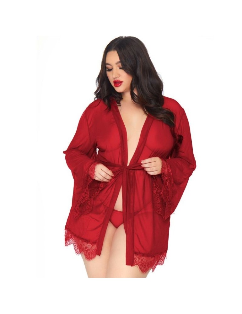 peignoir leg avenue avec ceinture et string bordeaux 1x-2x