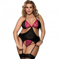 Corset subblime queen plus avec porte-jarretelles noir et rose