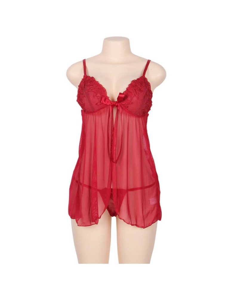 nuisette subblime queen plus avec nœud et lacets fleuris rouge