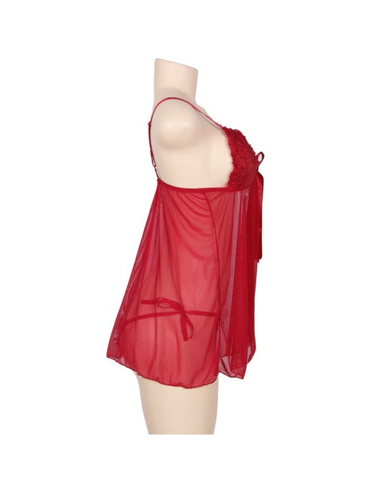 nuisette subblime queen plus avec nœud et lacets fleuris rouge_2