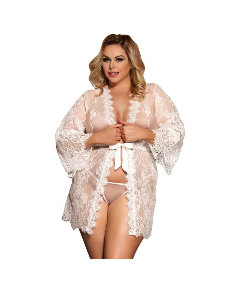 subblime queen plus peignoir avec broderie et manche cloche blanche