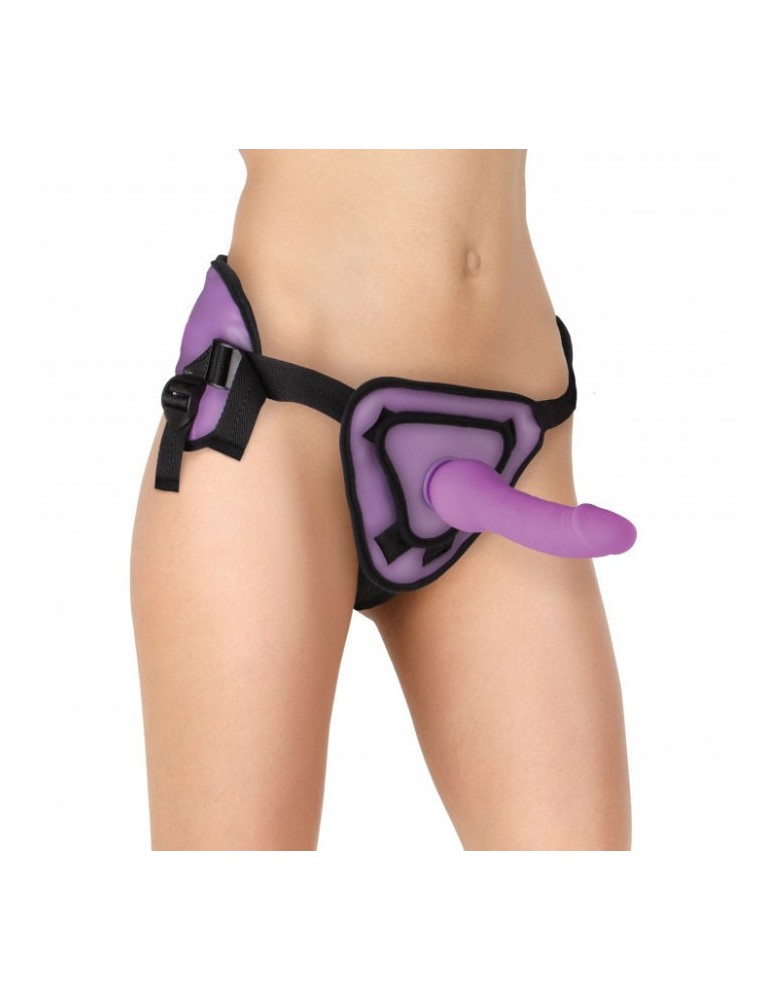 harnais ouch deluxe avec gode silicone souple lilas 20,5cm