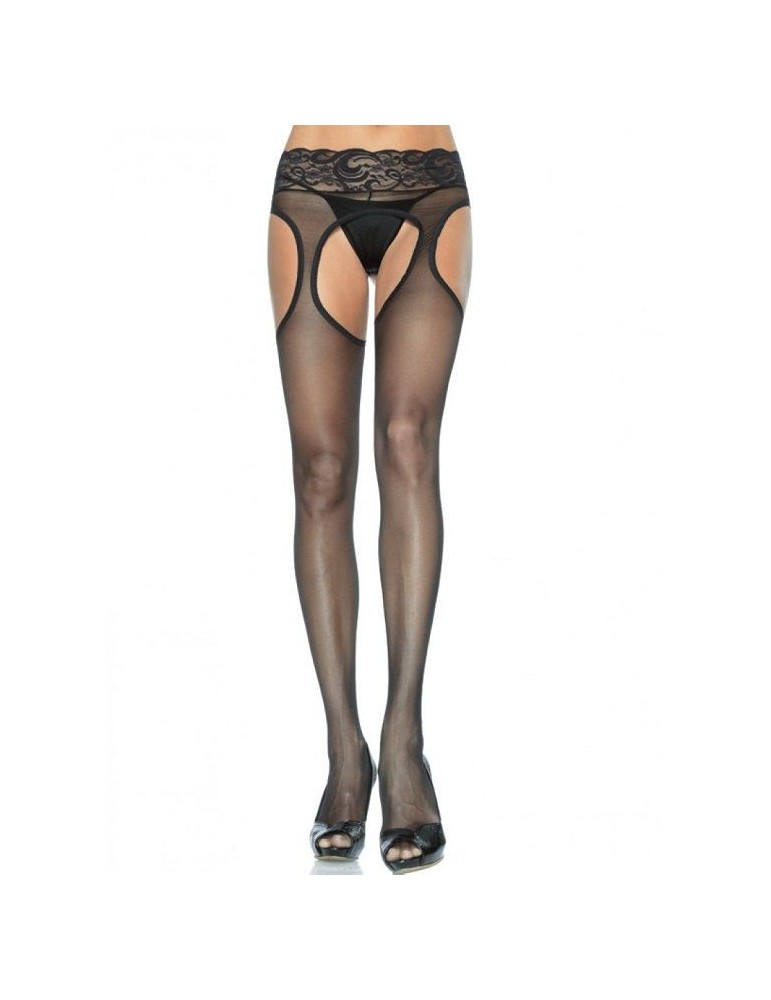 collants leg avenue effet jarretière noir avec dentelle à la taille