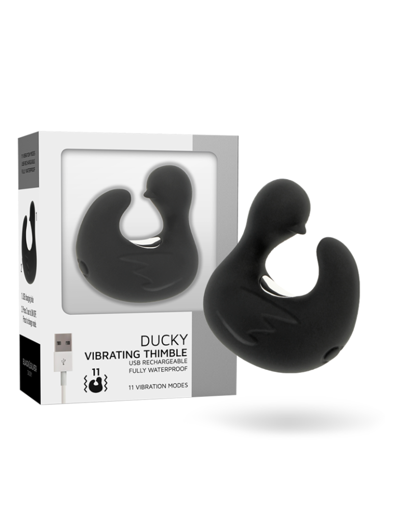 stimulateur en silicone rechargeable noir et argent doigt vibrant duckymania
