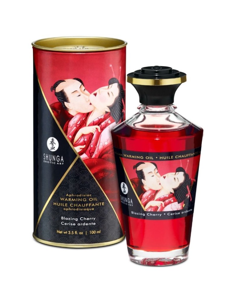 huile de shunga massage effet chaleur saveur intense de cerise 100 ml