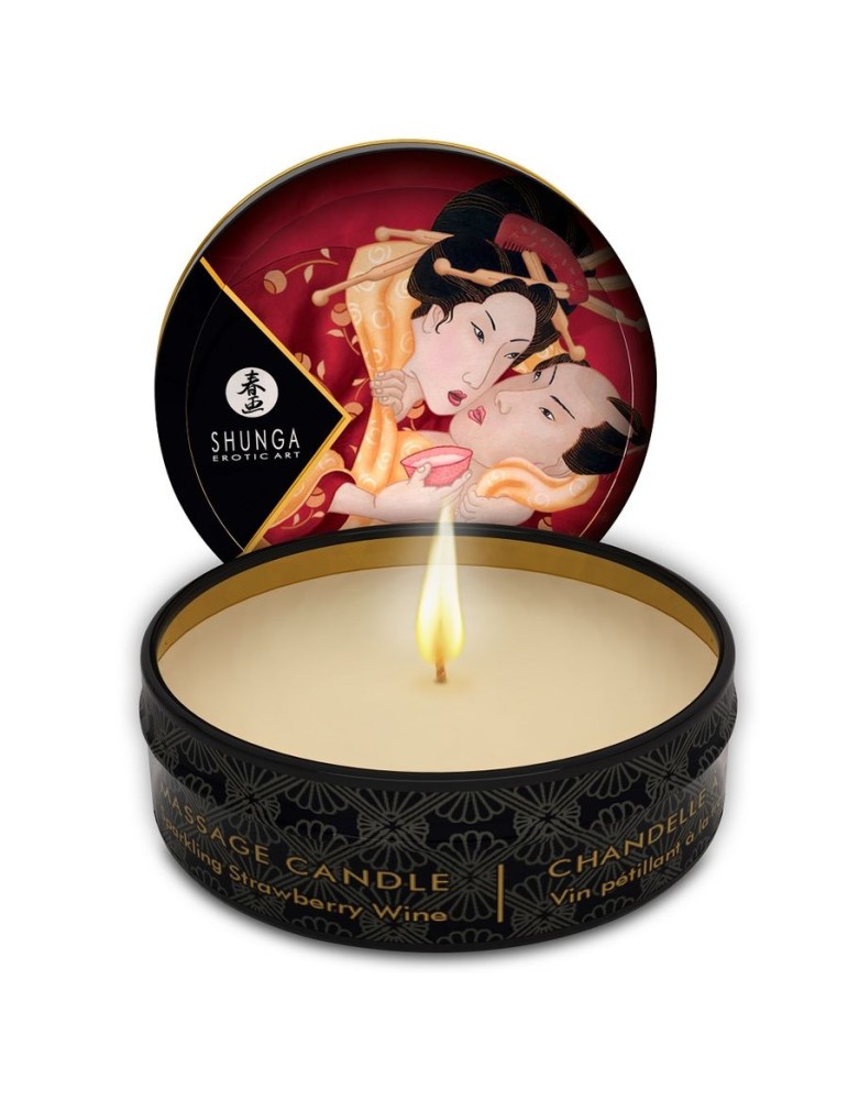 shunga mini caress by candelight bougie de massage fraise et champagne 30ml