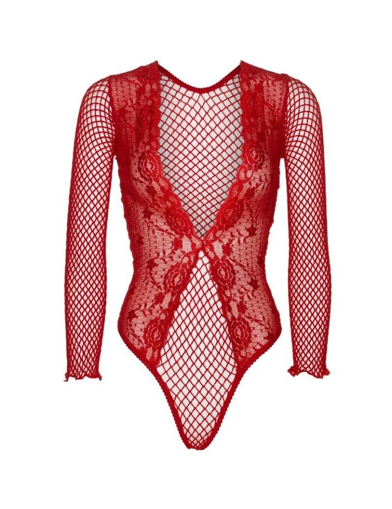 leg avenue teddy demi manches corps résille rouge taille unique_2
