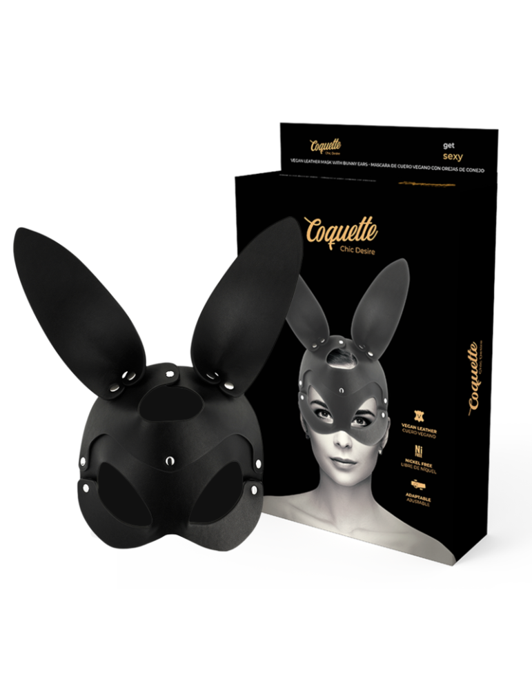 masque coquette en cuir vegan avec oreilles de lapin