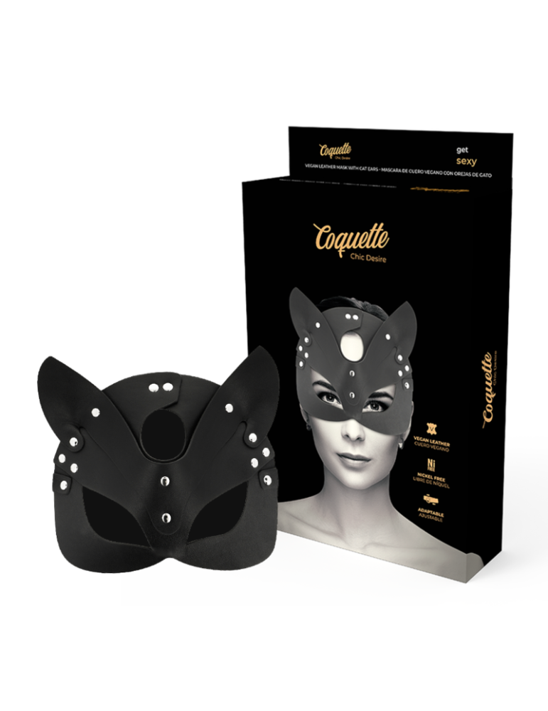 masque coquette en cuir vegan avec oreilles de chat