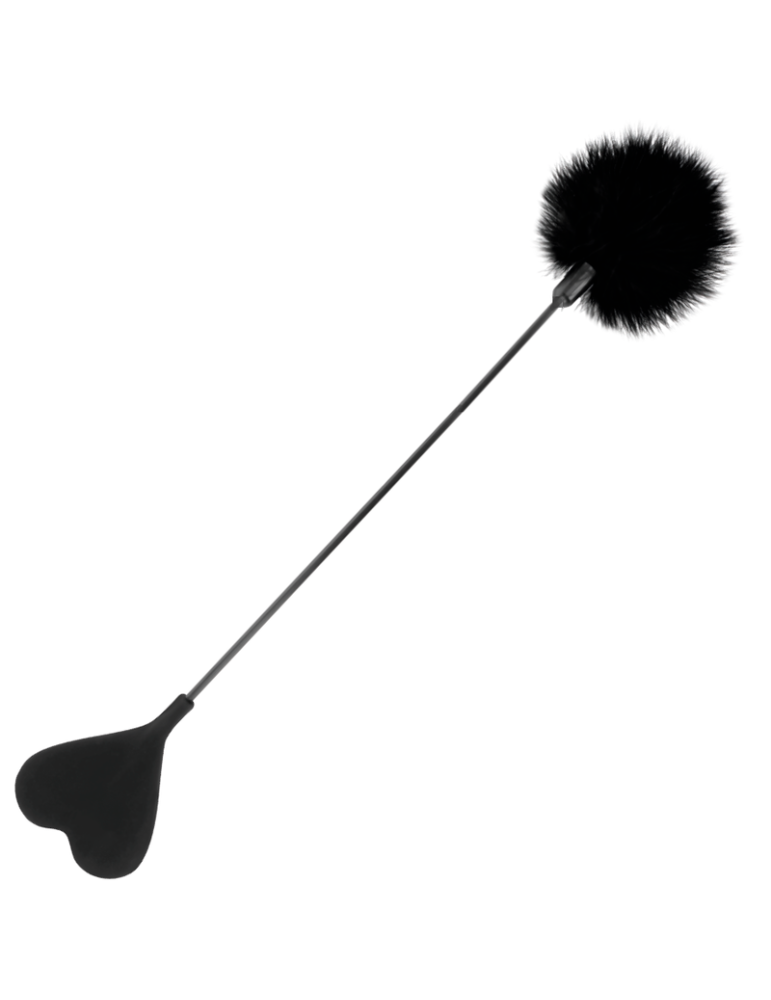 fouet des ténèbres avec plume love noir 50cm