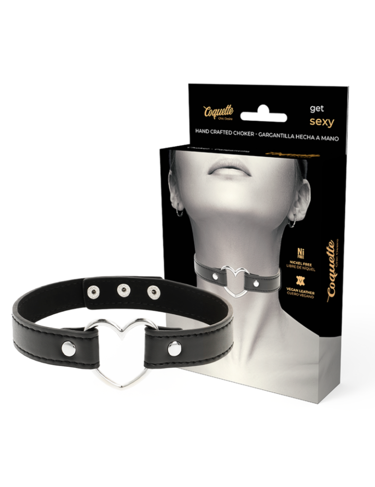 collier coquette accessoire en cuir vegan femme coeur