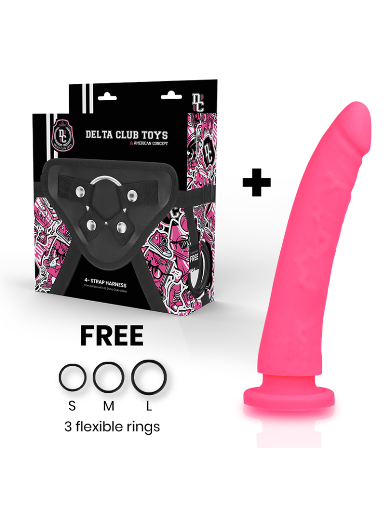 delta club toys gode + harnais silicone médical rose 20 x 4cm_2