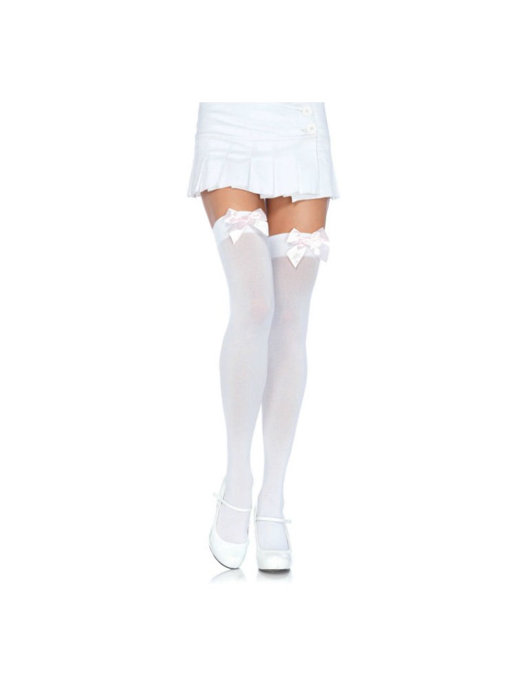 leg avenue bas nylon blanc et noeud rose