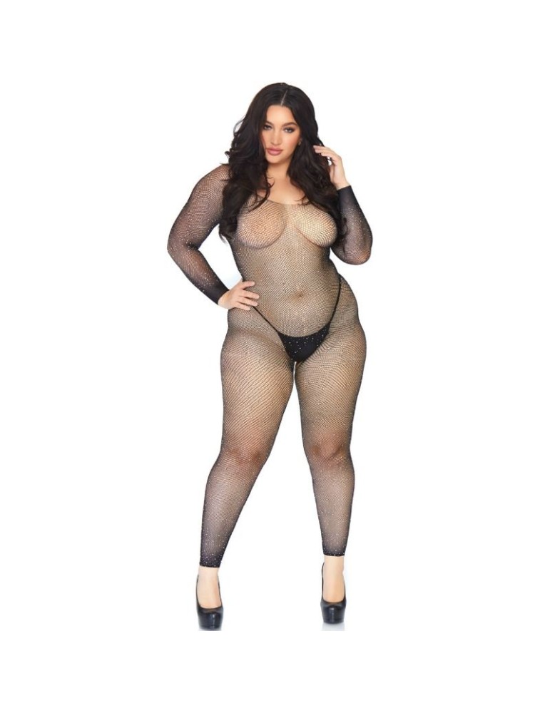 bodystocking avenue de la jambe en filet avec 1x-2x brillant