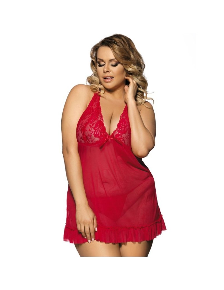 subblime queen plus nuisette rouge avec broderie florale sur les seins
